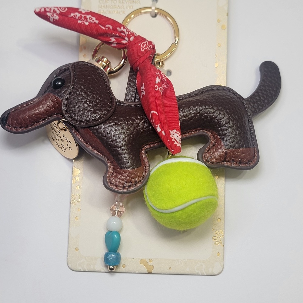 Piper K Dachshund Wiener Dog Layered Bag Charm Key Chain Tennis Ball Bandana NEW